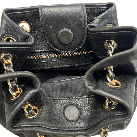 Tory Burch Soft Quilted Fleming Mini Bucket Bag Black Leather - Picture 14 of 16